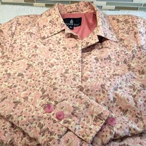 London Fog Rose Floral Pattern Coat Pink & Cream Collar Stylish Chic XL-EUC